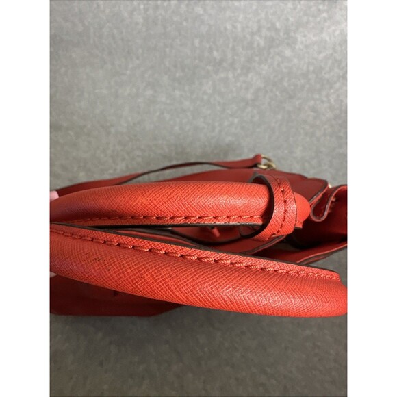 MICHAEL KORS Hamilton Coral Red Saffiano Leather Gold HW E/W Large Satchel Bag - Picture 5 of 13